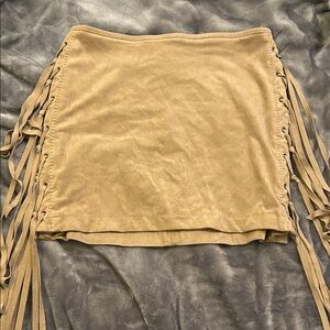 Chelsea & Violet Tan Pencil Skirt with Fringe